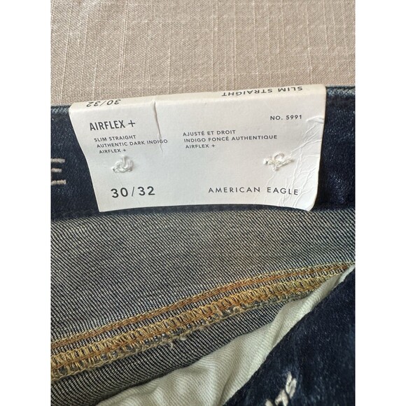 NWT American Eagle Airflex + Slim Straight Jeans Men 30x32 Authentic Dark Indigo - Picture 9 of 11